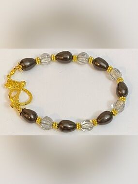 Elegant Chocolate Brown Swarovski Pearl and Clear Czech crystal Bracelet